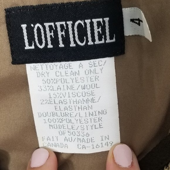 Vintage L'Officiel Wool Blend Lined Faux Suede Trim Tan Hounds Tooth Plaid Sz 4 - Picture 4 of 10